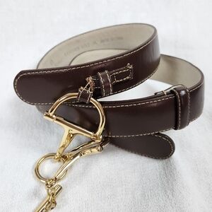 Rare Etienne Aigner Horsebit Brown GOLD BRASS Chain Buckle Leather Belt XL New